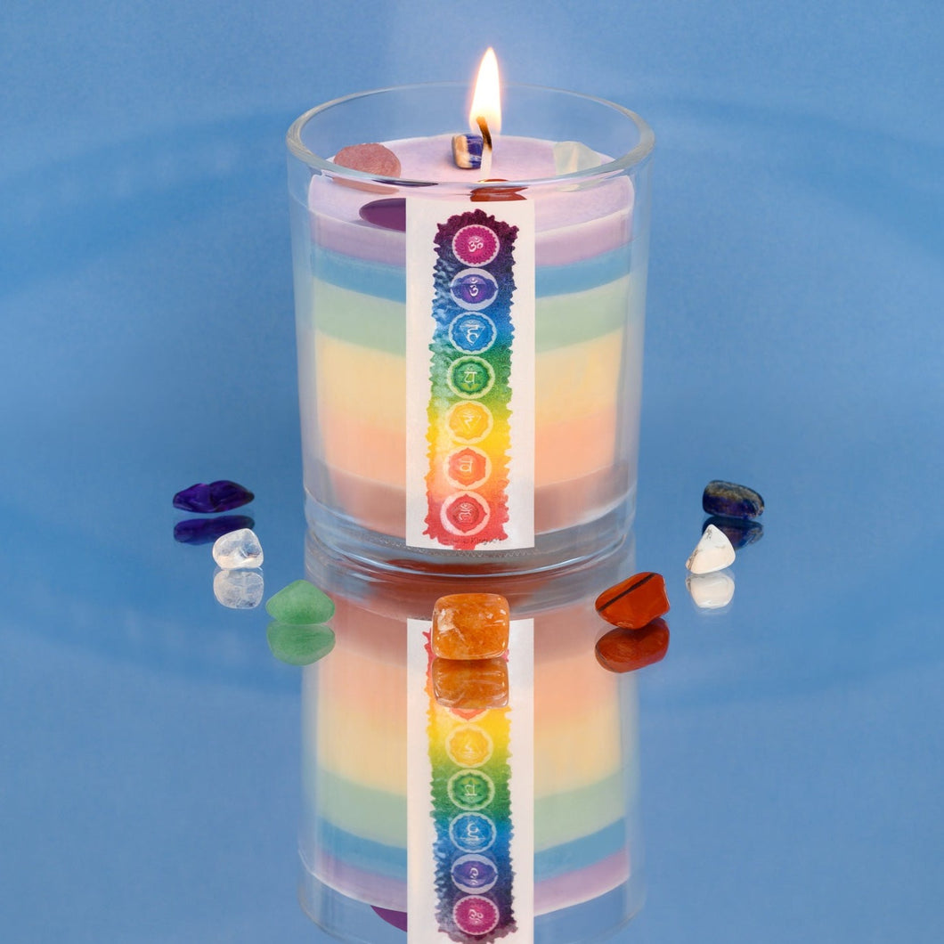 Layered Chakra Candles  With Healing Stones